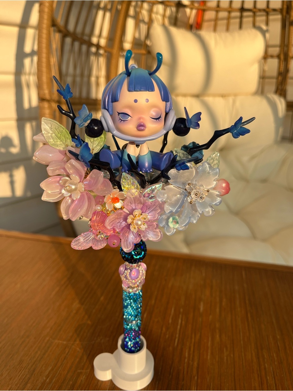 Authentic Skullpanda - the Blue Morpho beaded pen on Moon (comes w card)